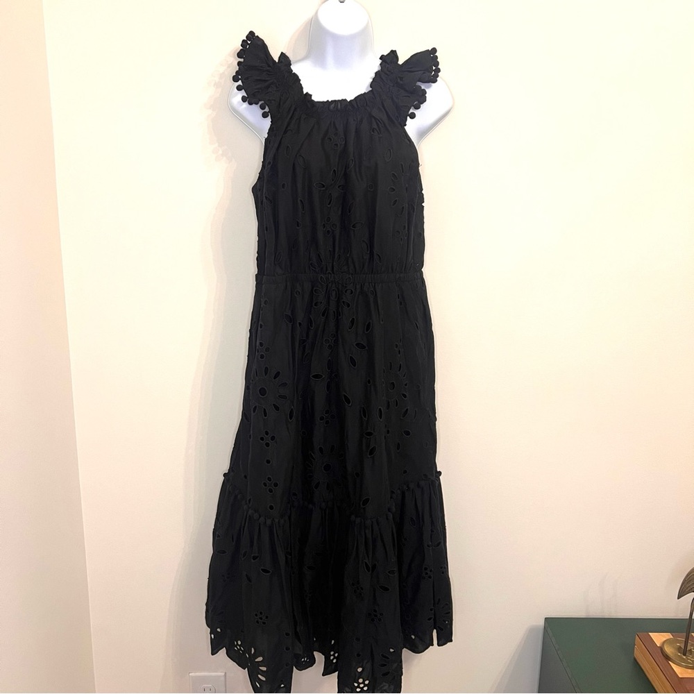 J Crew Black Eyelet Midi Dress